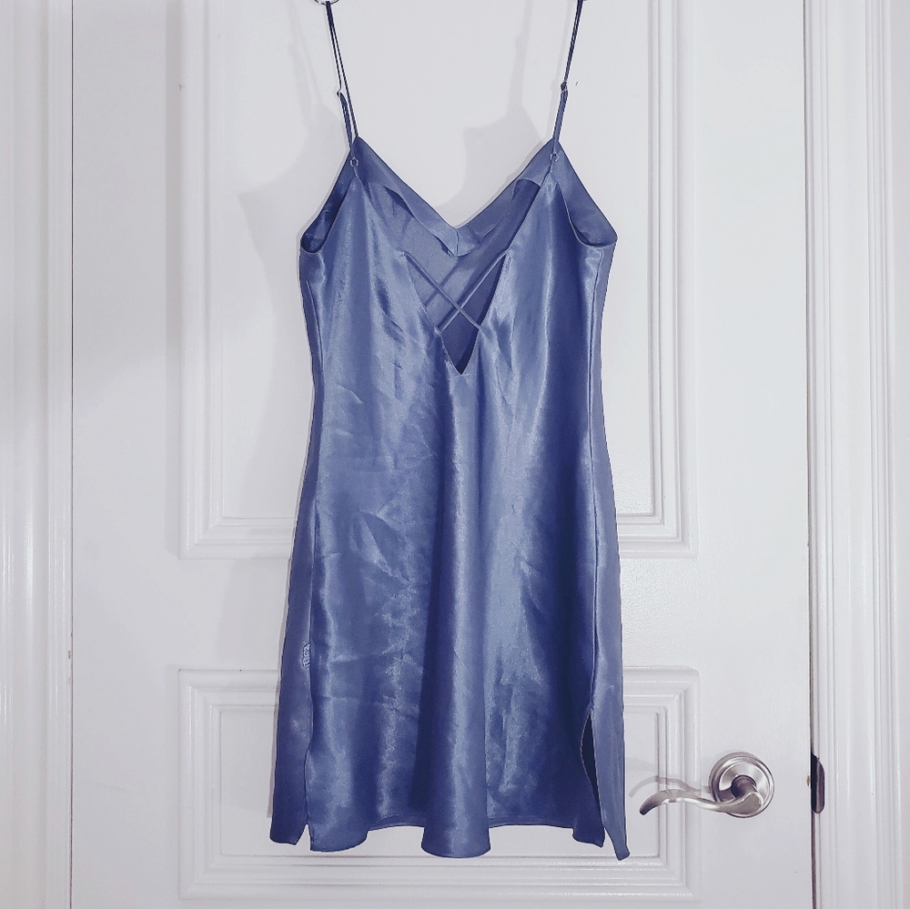 LA SENZA Steel Blue Satin Slip Dress with V String Low Back Detailing
